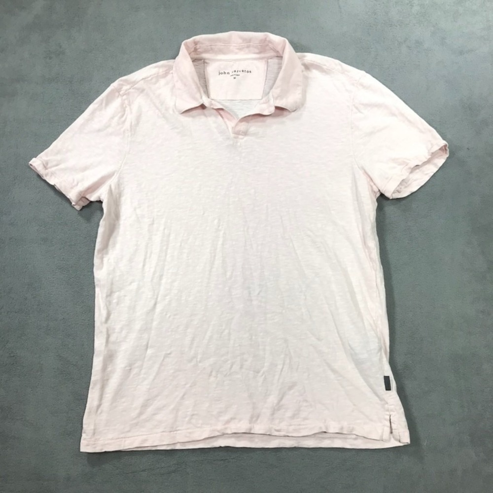John Varvatos Polo Shirt Men's Medium Light Pink Notch Neck Preppy Cotton